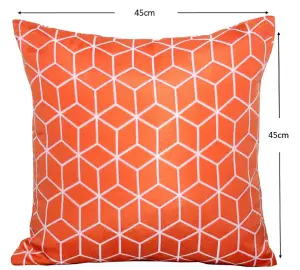 Pair of Outdoor Garden Sofa Chair Furniture Scatter Cushions - Orange Geometric