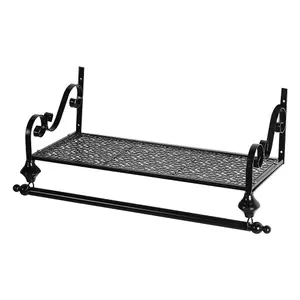 Black Metal Clothes Rail Wall Mounted Garment Hanging Rack with Display Storage Shelf W 700 mm