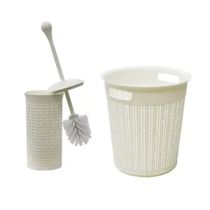 JVL Loop Toilet Brush and Round Plastic Bin - White