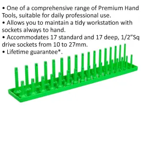 515mm Green 1/2 Inch Square Drive Socket Holder with 34 Bit Capacity