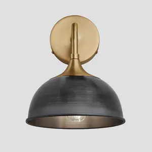 Industville Chelsea Dome Wall Light, 8 Inch, Pewter, Brass Holder