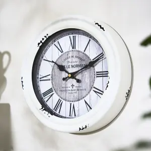 Vintage Style Wall Clock Cream Distressed Effect Iron Analogue Kitchen Hallway Living Room Decorative Clock