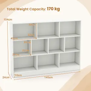 COSTWAY 10-Cube Bookshelf 140CM Wood Display Shelf 3-Tier Storage Organizer