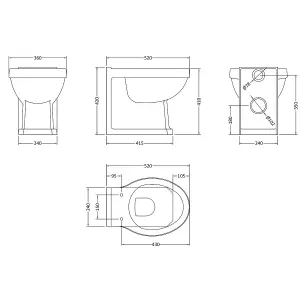 UK Homeliving Avalon Classic Back to the Wall Toilet Pan and Dovetail Grey Soft Close Seat