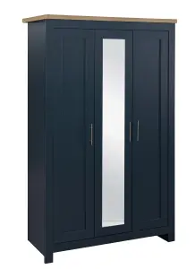 3 Door Mirror Wardrobe Navy Oak Birlea Highgate Farmhouse Shabby Chic