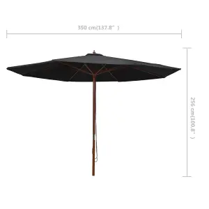 Berkfield Outdoor Parasol with Wooden Pole 350 cm Black