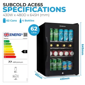 Subcold Ace 65 LED Touch Control Drinks Fridge - Black