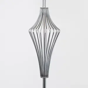 ValueLights Jaspa Polished Chrome Metal Wire Geometric Diamond Design Floor Lamp with Grey Shade