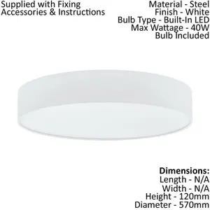 Flush Ceiling Light Colour White Shade White Fabric Plastic Bulb LED 40W