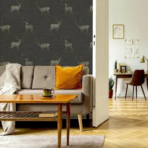 Arthouse Heritage Stag Charcoal Copper Wallpaper 909607