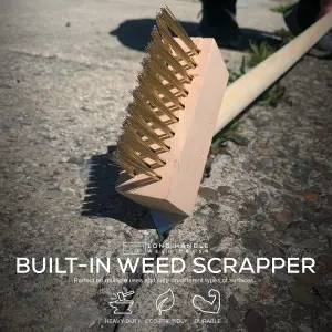 Wooden Weed Brush Wire Weeding Broom with Scraper