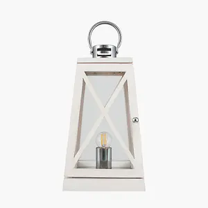 White Wash and Chrome Lantern Table Lamp