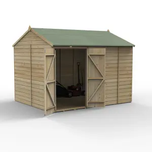 Forest Garden Beckwood Shiplap 10x8 ft Reverse apex Natural timber Wooden Pressure treated 2 door Shed with floor - Assembly service included