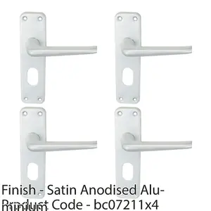 4 PACK - Rounded Contract Latch & Lock Door Handle - Satin Aluminium Lever on Backplate