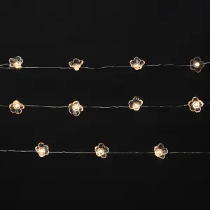 20 Warm white Flower bulb caps LED With timer function String lights with 2.2m Silver cable