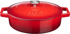 Cast Iron Casserole Set of 2 26cm & 28cm / 4.3L & 5.8L Dishes Oven Proof Enamelled Cast Iron Pans with Lids