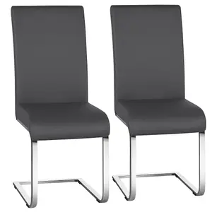 Yaheetech Set of 2 Dark Grey Faux Leather Dining Chairs with Metal Legs for Kitchen Dining Room