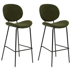 Set of 2 Bar Chairs LUANA Boucle Dark Green