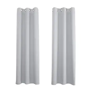 Grey Eyelet Total Blackout Thermal Curtains - 46 x 63 Inch Drop - 2 Panel