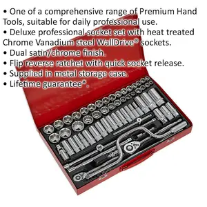 Deluxe 64-Piece Socket Set with Ratchet Handle - 1/2" & 3/8" Drive