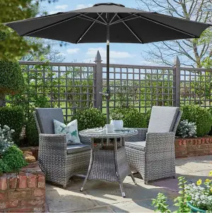 2.7m Wind Up Black Garden Parasol