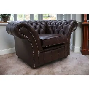 Chesterfield Club Chair New England Dark Brown Leather In Balmoral Style