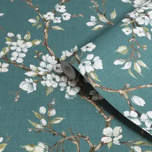 Boutique Eliza Teal Floral Smooth Wallpaper