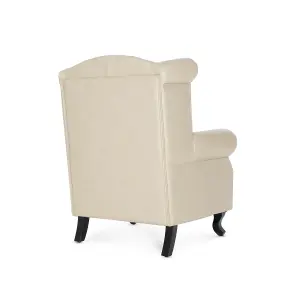 Faux Leather Balmoral Wing Back Chair with Buttons Cream