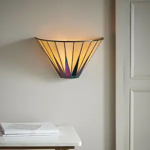 Tiffany Glass LED Wall Light - Geometric Design - Matt Black Finish - Dimmable