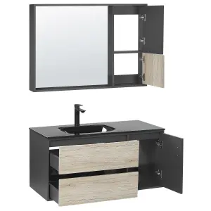 Bathroom Vanity Set with Mirrored Cabinet 100 cm Light Wood and Black TERUEL