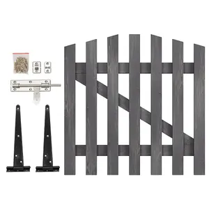 Grey 90x90cm Outdoor Wooden Garden Gate Spruce Wood Fence Door with Door Bolt