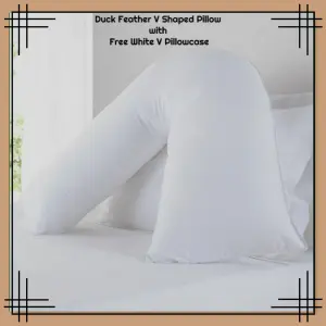 Duck Feather V Shaped Pillow with FREE White Pillowcase Orthopedic Head Neck Back Support V Shape Cushion