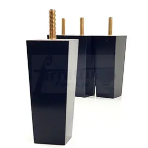 4 x SOLID WOOD FURNITURE FEET 100mm HIGH REPLACEMENT FURNITURE LEGS SOFAS CHAIRS STOOLS M10 Black