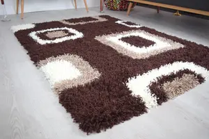 Brown Boxed Thick Shaggy Rug - California