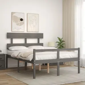 Berkfield Bed Frame with Headboard Grey Double Solid Wood