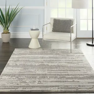 Grey Ivory,Modern Abstract Easy to clean Rug for Bedroom & Living Room-66 X 229cm (Runner)