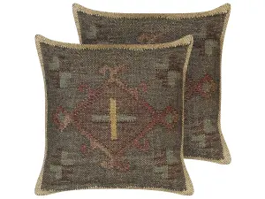 Set of 2 Cushions KATORA Jute 45 x 45 cm Oriental Green