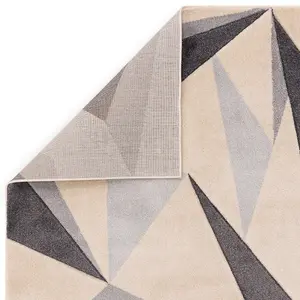 Cream Grey Geometric 13mm Thick Stain-Resistant Rug For Bedroom, Dining Room, Easy to Clean Modern Rug-160cm X 230cm