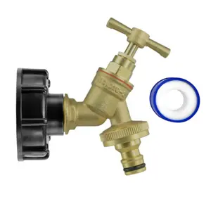 IBC Tank S60X6 Cap with 3/4 Inch Brass Bib Tap Quick Connect and PTFE Tape