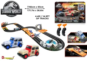 Jurassic World Electric Race Car Track Set 105022JW Ultimate Wild Racing - 4.4M Track 2 Player Car Slot Race Set Kids Toys