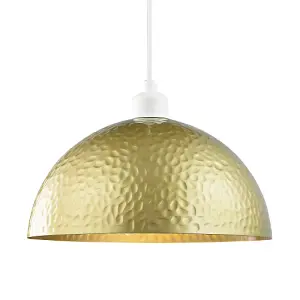 Contemporary Satin Gold Metal Pendant Lighting Shade with Hammered Domed Shape