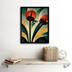 Art Deco Coral Single Flower Painting - Single Picture Frame Print