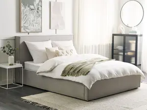 Fabric EU King Size Ottoman Bed Light Grey MOISSAC