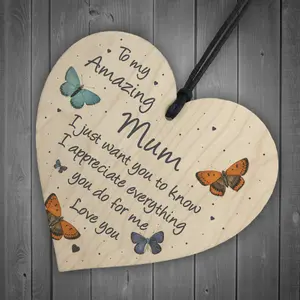 Gift For Mum Wooden Heart Mum Birthday Christmas Gift From Daugther Son Keepsake