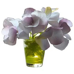 Bloom Artificial Faux Fake Realistic Hydrangea Flower Arrangement in Glass Vase - Flower of the Month September - Measures H10cm