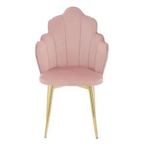 Interiors by Premier Pink Velvet Dining Chair, Backrest Pink Accent Chair with Gold Legs