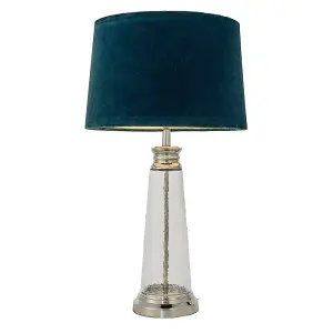 Luminosa Winslet 1 Light Table Light Clear Hammered Glass & Teal Velvet, E27