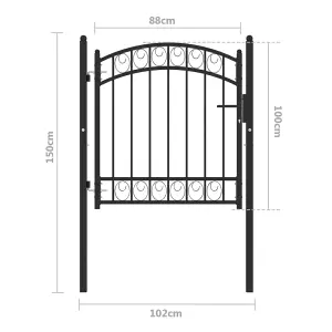 Berkfield Fence Gate with Arched Top Steel 100x100 cm Black