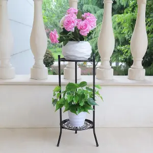 Garden 2 Tier Black Tall Round Rustproof Vintage Plant Stand 64cm H