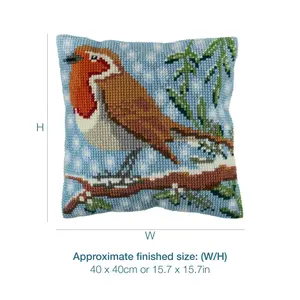 X/S CUSH ROBIN - Counted Cross Stitch Kit: Cushion: Christmas: Robin - Trimits